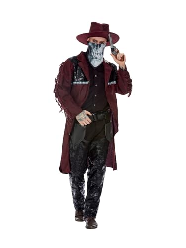 Deluxe Dark Spirit Western Cowboy Costume, Burgundy, Jacket, Chaps, Holster, Hat & Mask, (L) von Smiffys