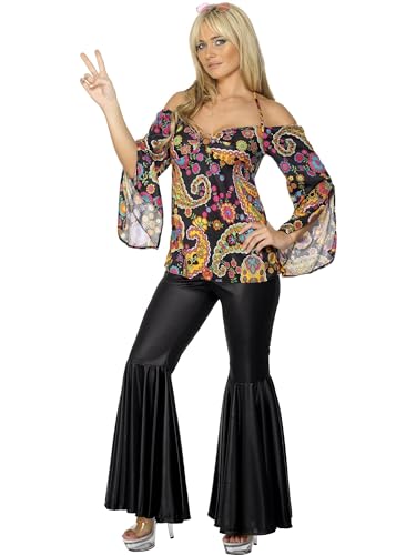 Smiffys, Damen Hippie Kostüm, Oberteil und Schlaghose, L (44-46 EU), Schwarz Smiffys, Damen Hippie Kostüm, Oberteil und Schlaghose, L (44-46 EU), Schwarz von Smiffys