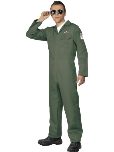 Smiffys Flieger Kostüm, Grün, mit Reißverschluss-Jumpsuit von Smiffys
