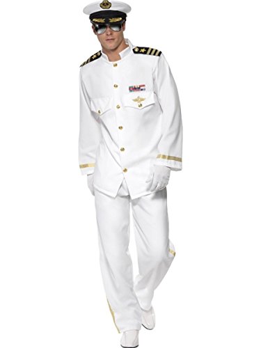 Smiffys Herren Kapitän Deluxe Kostüm, Jackett, Hose, Mütze und Handschuhe, Größe: M, 33690, Weiß von Smiffys