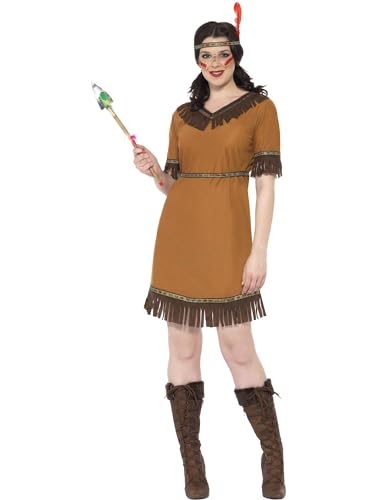 Indianische Frau Kostüm Braun mit Kleid Gürtel und Stirnband , Medium Indianische Frau Kostüm Braun mit Kleid Gürtel und Stirnband , Medium von Smiffys