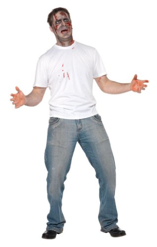 Smiffys 31963M T-Shirt mit Gummimesser im Rücken, M, weiß von Smiffys