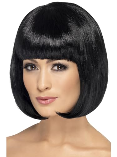 Smiffys Damen Kinnlanger Bob Perücke mit Pony, 30 cm, Partyrama Perücke, Schwarz, One Size, 42389 von Smiffys