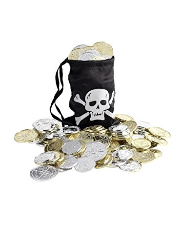 Smiffys Unisex Piraten Beutel mit Spielgeld Münzen, One Size, Schwarz, 28344 von Smiffys