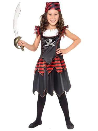 Smiffys Kinder Pirat Totenkopf und gekreuzte Knochen Mädchen Kostüm, Kleid und Kopftuch, Größe: S, 32341 von Smiffys
