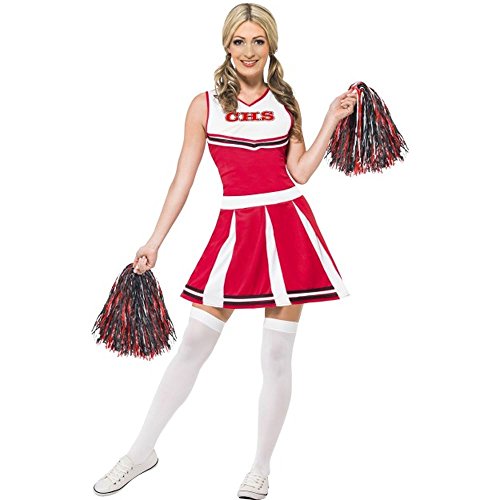 Smiffy's 40065S - Damen Cheerleader Kostüm, Kleid und Pompons, Größe: 36-38, rot von Smiffys