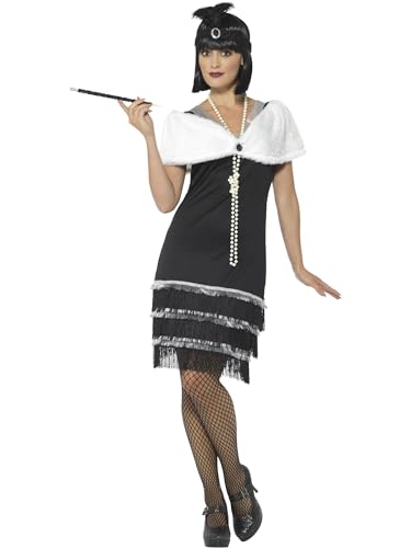 Smiffys Flapper-Kostüm, Schwarz, mit Kleid, Stirnband und Fellstola von Smiffys