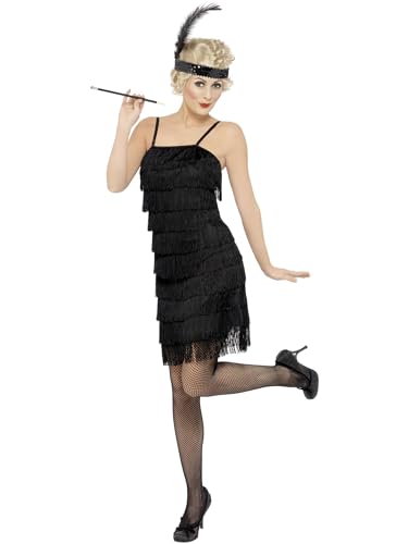Smiffys Deluxe Fringe Flapper Kostüm, Schwarz, Kleid und Stirnband mit Feder von Smiffys