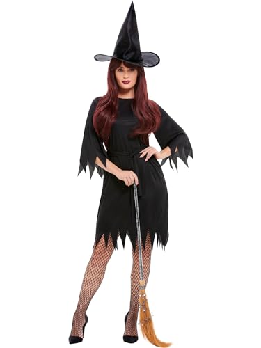 Smiffys Kostüm Gruselige Hexe, Schwarz, mit Kleid, Gürtel und Hut von Smiffys