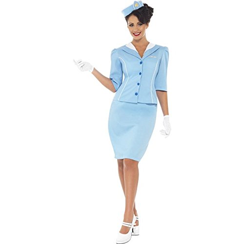 Smiffys, Damen Stewardess Kostüm, Jacke, Mock Kragen Hut und Rock und Handschuhe, Größe: S, 22117 von Smiffys
