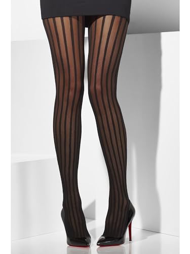 Smiffys Dünne Strumpfhose, Schwarz, Vertikale Streifen von Smiffys