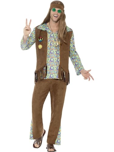Smiffys 60er-Jahre Hippie-Kostüm, mehrfarbig, mit Hose, Oberteil, Weste, Anhänger und Stirnband von Smiffys