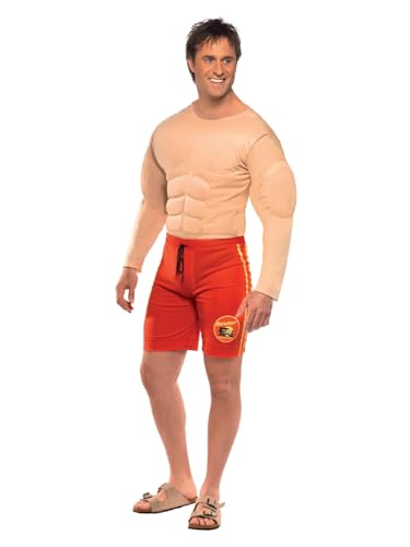 Smiffys Rettungsschwimmer-Kostüm Baywatch, Rot, mit muskulösem Oberkörper & befestigten Shorts von Smiffys