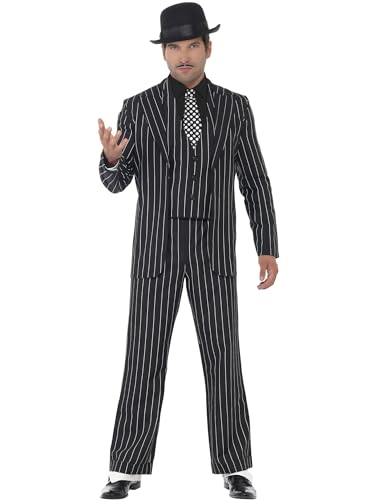 Smiffys, 23042M Herren Klassischer Gangsterboss Kostüm, Jacke, Krawatte, Weste mit Mock Hemd und Hose, Größe: M, 23042 Smiffys, 23042M Herren Klassischer Gangsterboss Kostüm, Jacke, Krawatte, Weste mit Mock Hemd und Hose, Größe: M, 23042 von Smiffys