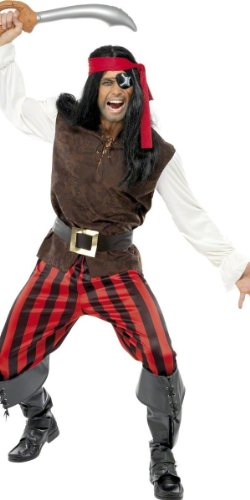 Smiffys, Herren Piraten-Schiffskamerad Kostüm, Oberteil, Hose, Stirnband und Gürtel, Größe: M, 32775 von Smiffys
