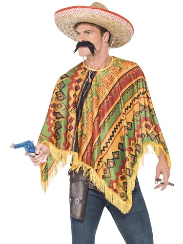 Smiffys Poncho & Schnurrbart, Orange von Smiffys