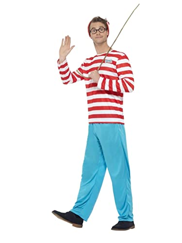Where's Wally? Costume, Red & White, with Top, Trousers, Glasses & Hat (S) von Smiffys