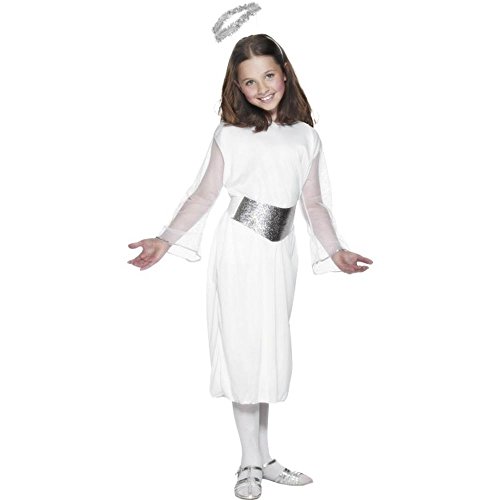 Smiffys, 99340M Kinder Mädchen Engel Kostüm, Kleid, Gürtel und Heiligenschein, Größe: M, 99340, Weiß von Smiffys