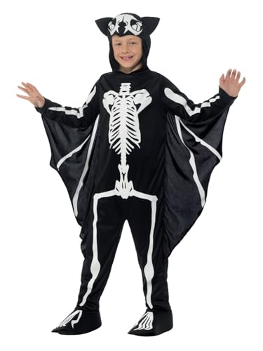 Bat Skeleton Costume, Black, with Hooded Bodysuit & Attached Wings, (L) von Smiffys