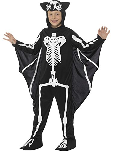 Bat Skeleton Costume, Black, with Hooded Bodysuit & Attached Wings, (L) von Smiffys