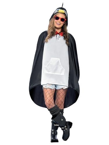 Penguin Party Poncho, Black & White, with Drawstring Bag von Smiffys