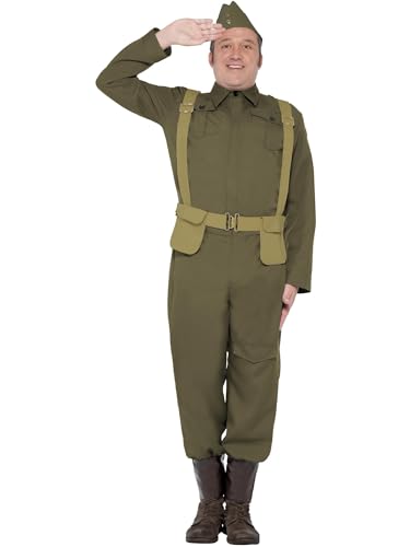 WW2 Home Guard Private Costume, Green, Trousers Ankle Covers, Jacket, Hat & Harness Belt, (XL) von Smiffys