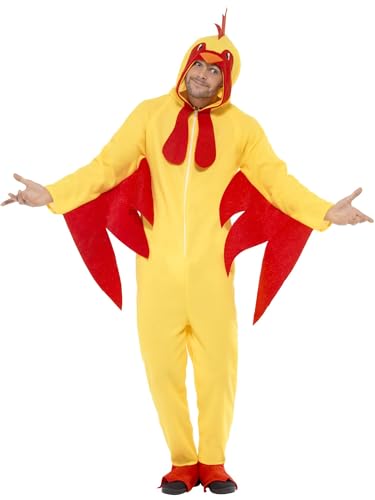 Smiffys 27857M Unisex Hühner Kostüm, All-in-one mit Kapuze, Größe: M, 27857, Gelb von Smiffys