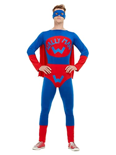 Wallyman Costume, Blue & Red, with Jumpsuit, Cape, Overpants & Eyemask (S) von Smiffys