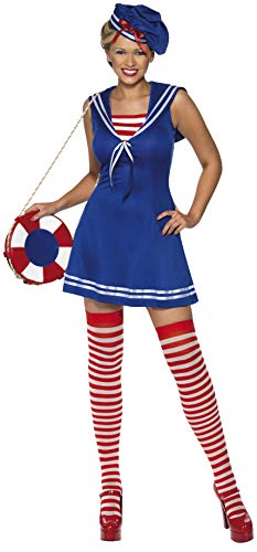 Smiffys 33074M - Damen Süße Matrosin Kostüm, Kleid, Barett und Strümpfe, Größe: 40-42, blau von Smiffys