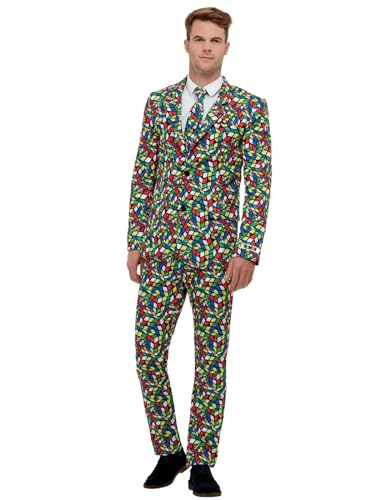 Rubik's Cube Suit, Multi-Coloured, with Jacket, Trousers & Tie, (XL) von Smiffys