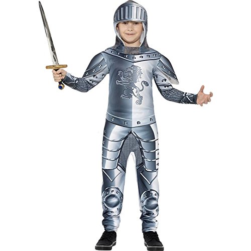 Smiffys Kostüm Ritter in Rüstung Deluxe, Grau, mit Einteiler und Kopfteil, Digitaldruck von Smiffys