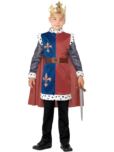 Smiffys King Arthur Mittelalter Kostüm, Rot, mit Wappenrock, Umhang und Krone von Smiffys