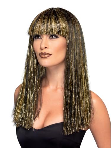 Smiffys Perücke Ägyptische Göttin, Schwarz, mit Goldflitter von Smiffys
