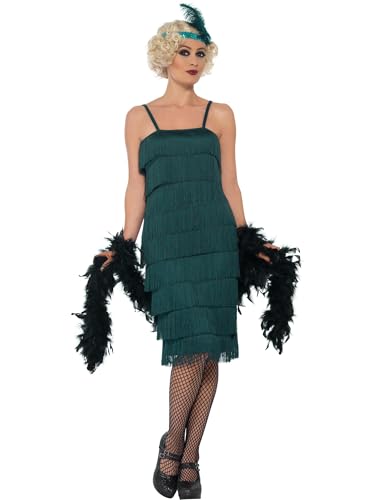 Smiffys Flapper Kostüm, Grün, mit langem Kleid, Kopfschmuck & Handschuhen von Smiffys