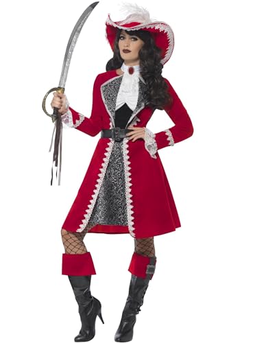 Deluxe Authentic Lady Captain Costume, Red, with Dress, Jacket, Neck Tie & Boot Covers, (L) von Smiffys
