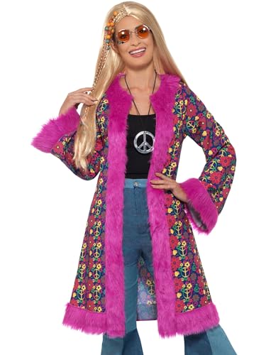 Smiffys 60er Psychedelischer Hippie Mantel, Rosa, mit Pelzbesatz Smiffys 60er Psychedelischer Hippie Mantel, Rosa, mit Pelzbesatz von Smiffys