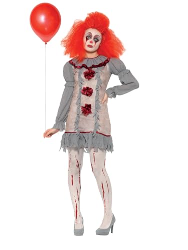 Smiffys Vintage-Clown-Damen-Kostüm, Grau & Rot, mit Kleid & Halskrause von Smiffys