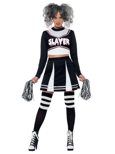 Smiffys Fever Gothic Cheerleader-Kostüm, Schwarz, mit bauchfreiem Hemd, Rock & Pompons Smiffys Fever Gothic Cheerleader-Kostüm, Schwarz, mit bauchfreiem Hemd, Rock & Pompons von Smiffys