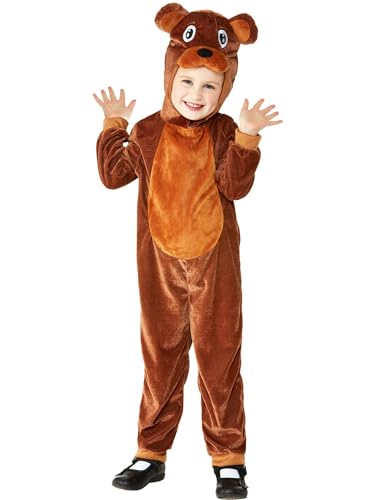 Toddler Bear Costume, Brown, with Hooded Jumpsuit, (T1) von Smiffys