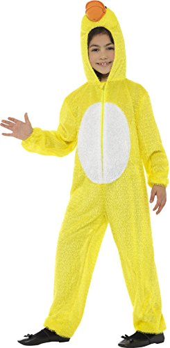 Smiffys 48188 - Kinder Unisex Enten Kostüm, Ganzkörper Anzug mit Kapuze, One Size, gelb von Smiffys