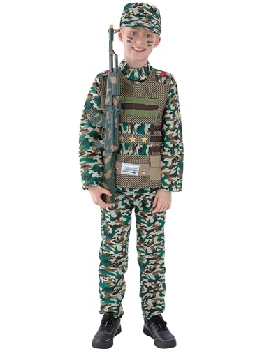 Camouflage Military Boy Costume, Green, with Top, Trousers & Hat (S) von Smiffys