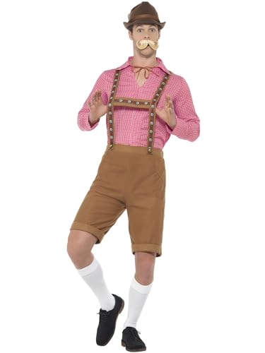 Smiffys Mr. Bayern-Kostüm, Rot und Braun, mit Hemd und Lederhosen von Smiffys
