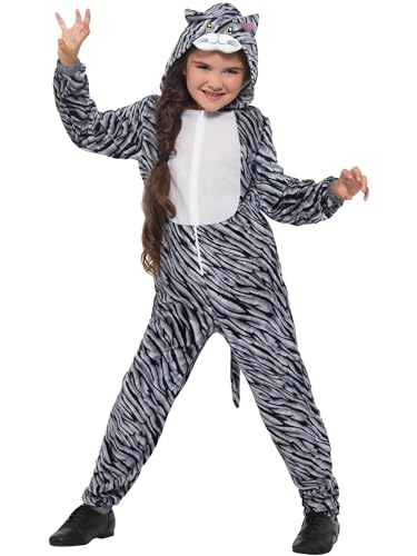 Tabby Cat Costume, Grey, with Hooded Jumpsuit (S) von Smiffys