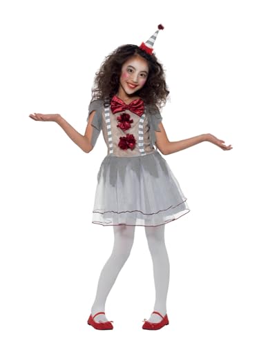 Smiffys Vintage-Clown-Mädchen-Kostüm, Grau & Rot, mit Kleid & Stirnband von Smiffys