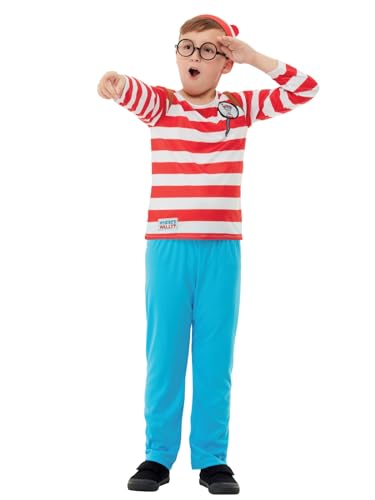 Where's Wally? Deluxe Costume, Red & White, Top with 3D Print, Trousers, Hat & Glasses (S) von Smiffys