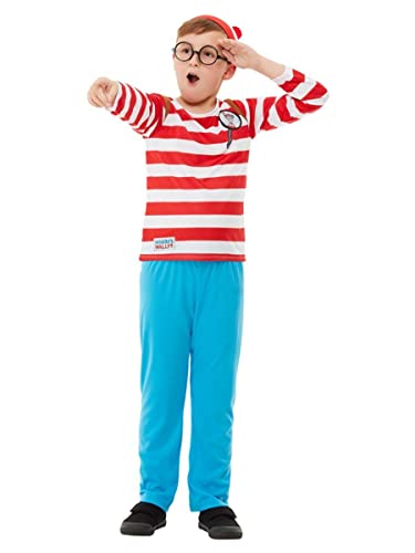 Where's Wally? Deluxe Costume, Red & White, Top with 3D Print, Trousers, Hat & Glasses (S) von Smiffys