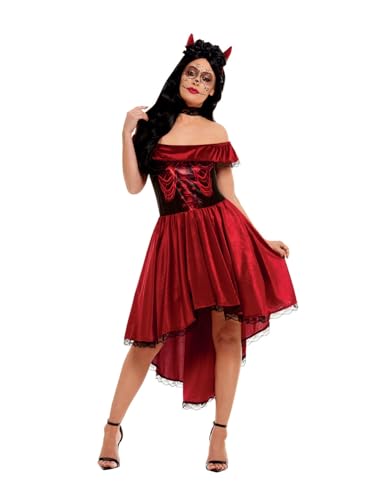 Smiffys Day-of-the-Dead-Teufelskostüm, Rot, mit Kleid & Stirnband Smiffys Day-of-the-Dead-Teufelskostüm, Rot, mit Kleid & Stirnband von Smiffys
