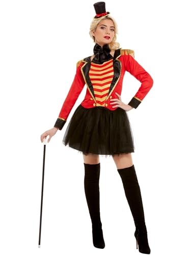 Deluxe Ringmaster Lady Costume, Red, with Jacket, Mock Shirt, Skirt & Headband (S) von Smiffys