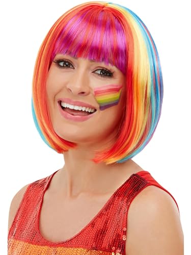 Rainbow Bob Wig, Multi-Coloured von Smiffys