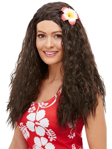 Hawaiian Wig, Brown, with Flower von Smiffys